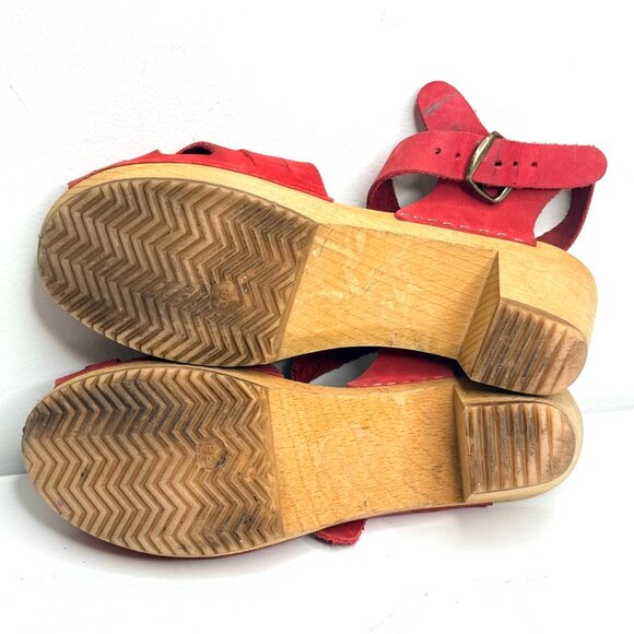 KERSTIN ADOLPHSON Swedish Carina Leather Mary Jane Wood Platform Clog 8 38 Red - Picture 7 of 8